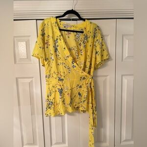 LOFT Yellow Floral Wrap Blouse